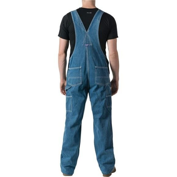 Mens Denim Bib Overalls Stonewashed Adjustable Workwear Utility Pockets Durable - Picture 2 of 5